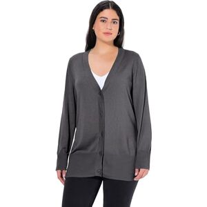 Ulla Popken dam stora storlekar överdimensionerade plus size kofta, V-hals, knapplist, finstickad, Antracit blandning, 42-44 Ulla Popken dam stora storlekar överdimensionerade plus size kofta, V-hals, knapplist, finstickad, Antracit blandning, 42-44