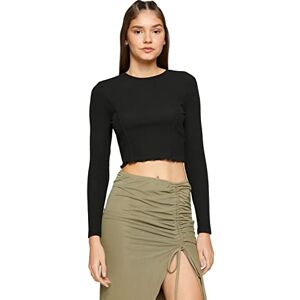 Koton Kvinnor crop T-shirt långärmad rund hals ribbad, Svart (999), M Koton Kvinnor crop T-shirt långärmad rund hals ribbad, Svart (999), M