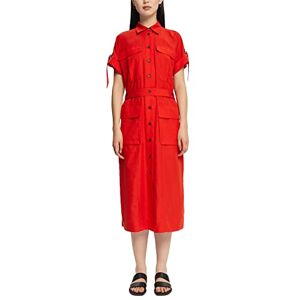 ESPRIT Med linne: Skjortblusklänning med bälte, Orange Red, 40 ESPRIT Med linne: Skjortblusklänning med bälte, Orange Red, 40