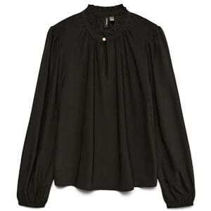 VERO MODA Vmani Ls Frill Top WVN Ga Noos, svart, M VERO MODA Vmani Ls Frill Top WVN Ga Noos, svart, M