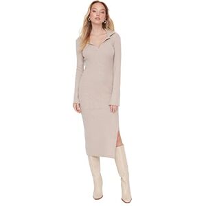 Trendyol Dam figursydd bodycon nedfällbar krage stickad klänning, STEN, XL Trendyol Dam figursydd bodycon nedfällbar krage stickad klänning, STEN, XL