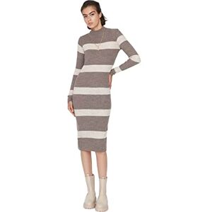Trendyol Dam Dam Anpassad Figurformad Hög hals Stickad Klänning, BEIgE, M Trendyol Dam Dam Anpassad Figurformad Hög hals Stickad Klänning, BEIgE, M
