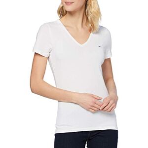 Tommy Jeans kvinnor TJW Skinny kortärmad T-shirt V-hals, Vitt, XS Tommy Jeans kvinnor TJW Skinny kortärmad T-shirt V-hals, Vitt, XS