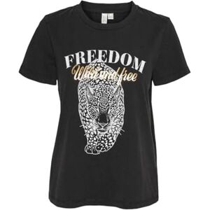 VERO MODA VMVASTA S/S O-hals T-shirt JRS BTQ GA, Svart/tryck: acid Wash W. Freedom Print, S VERO MODA VMVASTA S/S O-hals T-shirt JRS BTQ GA, Svart/tryck: acid Wash W. Freedom Print, S