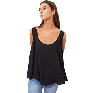 Trendyol Dam Regular Fit Basic djup rund hals tyg blus, svart, 38 Trendyol Dam Regular Fit Basic djup rund hals tyg blus, svart, 38