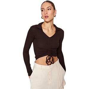 Trendyol Dam dam smal bodycon v-hals stickad blus skjorta, brun, S, Brun, S Trendyol Dam dam smal bodycon v-hals stickad blus skjorta, brun, S, Brun, S