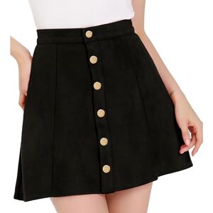 Allegra K Dam A-linje hög midja mocka knappslå minikjol rockabilly kort kjol, svart, XL Allegra K Dam A-linje hög midja mocka knappslå minikjol rockabilly kort kjol, svart, XL