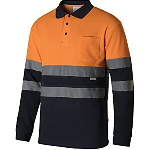 VELILLA 305515 High synlighet polo i bomull, tvåfärgad och långärmad färg, marinblå och fluorescerande orange, storlek gul, blandad, Marinblå/fluorescerande orange, M VELILLA 305515 High synlighet polo i bomull, tvåfärgad och långärmad färg, marinblå och fluorescerande orange, storlek gul, blandad, Marinblå/fluorescerande orange, M