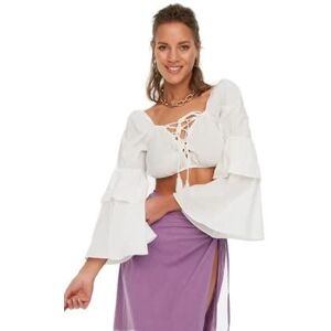 Trendyol Dam Slim Fit Basic Karrée-Neck Vävtyg blus, ecru, 36 Trendyol Dam Slim Fit Basic Karrée-Neck Vävtyg blus, ecru, 36