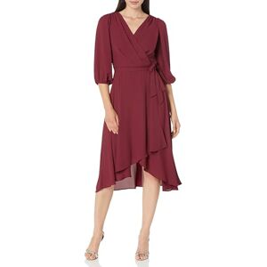 DKNY Women's Balloon Sleeve Faux Wrap Midi Dress, New Maroon, 4 DKNY Women's Balloon Sleeve Faux Wrap Midi Dress, New Maroon, 4