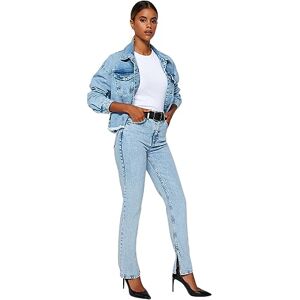 Trendyol Dam hög midja raka ben bootcut och utsvängda jeans, Ljusblått, 60 SE Trendyol Dam hög midja raka ben bootcut och utsvängda jeans, Ljusblått, 60 SE