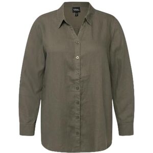 Ulla Popken dam, linne, öppen krage, långärmad blus, Lodgrön, 46-48 Ulla Popken dam, linne, öppen krage, långärmad blus, Lodgrön, 46-48