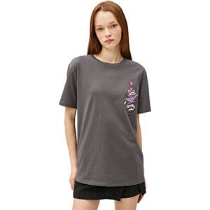 Koton Kvinnor tryckt crew neck kortärmad bomull t-shirt, Antracite (939), XS Koton Kvinnor tryckt crew neck kortärmad bomull t-shirt, Antracite (939), XS
