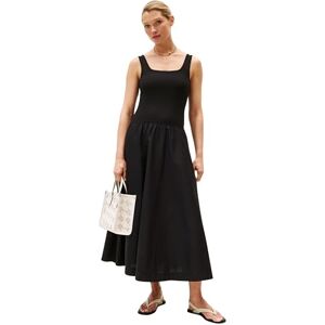 Tommy Hilfiger dam 5X2 Rib MIDI Mix F&F DRS WW0WW44612 utsvängd klänning, svart (svart), XS, svart (svart), XS Tommy Hilfiger dam 5X2 Rib MIDI Mix F&F DRS WW0WW44612 utsvängd klänning, svart (svart), XS, svart (svart), XS