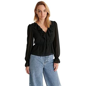 NA-KD Frill V-Neck Chiffon blus dam, svart, 40 NA-KD Frill V-Neck Chiffon blus dam, svart, 40