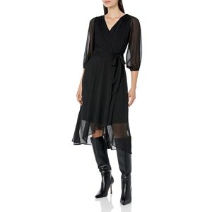DKNY V-Neck Sheath Klänning med Ruffle Sleeve, damklänning, Djup svart, 2 DKNY V-Neck Sheath Klänning med Ruffle Sleeve, damklänning, Djup svart, 2