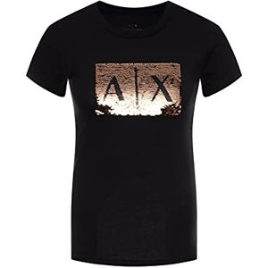 Giorgio Armani Basic T-shirt för kvinnor med logotyp på byst, Svart, XS Giorgio Armani Basic T-shirt för kvinnor med logotyp på byst, Svart, XS