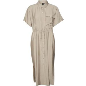 VERO MODA VMIRIS S/S Shirt Calf Dress WVN GA NOOS, Silver Mink, M VERO MODA VMIRIS S/S Shirt Calf Dress WVN GA NOOS, Silver Mink, M