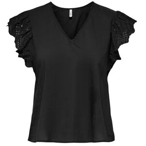 ONLY Onllou Life Emb S/S Frill Top WVN, svart, XL ONLY Onllou Life Emb S/S Frill Top WVN, svart, XL