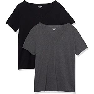 Amazon Essentials dam klassisk passform kortärmad v-ringad t-shirt, paket med 2, svart/kol ljung, 2X Amazon Essentials dam klassisk passform kortärmad v-ringad t-shirt, paket med 2, svart/kol ljung, 2X