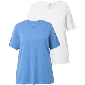 Ulla Popken damer stora storlekar överdimensionerade t-shirts i stor storlek, 2-pack, V-hals, halvärm, ekologisk bomull, VIT, 42-44 Ulla Popken damer stora storlekar överdimensionerade t-shirts i stor storlek, 2-pack, V-hals, halvärm, ekologisk bomull, VIT, 42-44