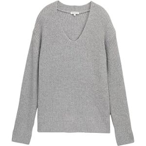 TOM TAILOR dam 1047674 RIPP stickad tröja med V-ringning, 21373 Medium Silver Grå Melange, XL TOM TAILOR dam 1047674 RIPP stickad tröja med V-ringning, 21373 Medium Silver Grå Melange, XL