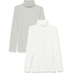 Amazon Essentials dam slim-fit lager långärmad stickad ribbad polotröja topp (finns i plusstorlek), paket med 2, vit/grå, Large Amazon Essentials dam slim-fit lager långärmad stickad ribbad polotröja topp (finns i plusstorlek), paket med 2, vit/grå, Large