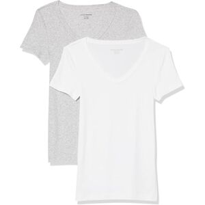 Amazon Essentials Women's Kortärmad V-ringad T-shirt smal passform, Pack of 2, Ljusgrå ljung/Vit, XXL Amazon Essentials Women's Kortärmad V-ringad T-shirt smal passform, Pack of 2, Ljusgrå ljung/Vit, XXL