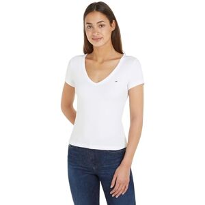 Tommy Jeans dam kortärmad t-shirt smal V-hals, Vitt, M Tommy Jeans dam kortärmad t-shirt smal V-hals, Vitt, M