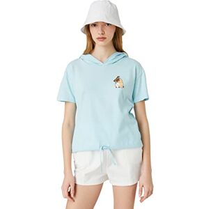 Koton Dam huvtröja bomull kortärmad hund tryckt T-shirt, Blå (601), S Koton Dam huvtröja bomull kortärmad hund tryckt T-shirt, Blå (601), S