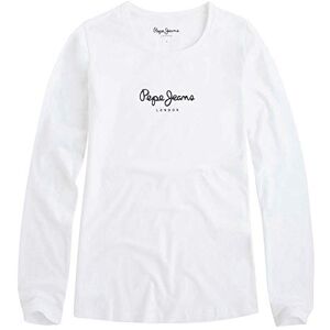 Pepe Jeans London New Virginia LS N Dam Slim Fit Långärmad T-Shirt, Bomull Stretch Rund Krage Top med Logo, Vit Pepe Jeans London New Virginia LS N Dam Slim Fit Långärmad T-Shirt, Bomull Stretch Rund Krage Top med Logo, Vit