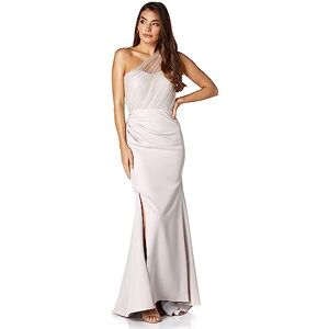 Jarlo London Brooke One Shoulder Tulle Top Maxi Dress with Thigh Split, Silver, EU 34 Jarlo London Brooke One Shoulder Tulle Top Maxi Dress with Thigh Split, Silver, EU 34