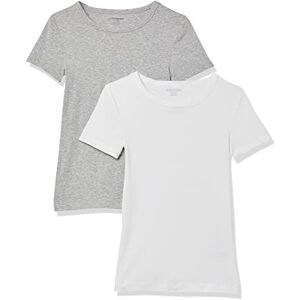 Amazon Essentials Women's Kortärmad T-shirt med rund hals smal passform, Pack of 2, Ljusgrå ljung/Vit, S Amazon Essentials Women's Kortärmad T-shirt med rund hals smal passform, Pack of 2, Ljusgrå ljung/Vit, S