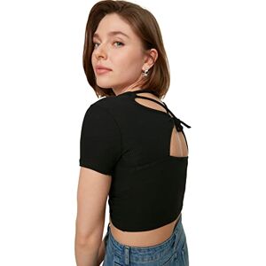 Trendyol Kvinnors svart baksida, dekorerad stickad blus, XS Trendyol Kvinnors svart baksida, dekorerad stickad blus, XS
