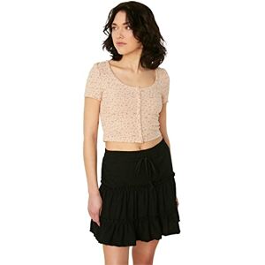 Trendyol Kvinnors beige tryckt crop stickad blus, S Trendyol Kvinnors beige tryckt crop stickad blus, S