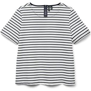 VERO MODA damer randig topp rund hals skjorta med dragkedja design stretch t-shirt topp, Snövit/ränder: marinblå blazer, XXL VERO MODA damer randig topp rund hals skjorta med dragkedja design stretch t-shirt topp, Snövit/ränder: marinblå blazer, XXL