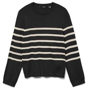 VERO MODA dam Vmsaba Plain Ls O-hals tröja Ga Noos stickad tröja, Svart/ränder: björk, S VERO MODA dam Vmsaba Plain Ls O-hals tröja Ga Noos stickad tröja, Svart/ränder: björk, S