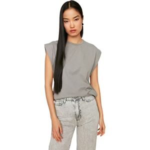 Trendyol Kvinnors grå ärmlös grundad t-shirt, grå, extra liten Trendyol Kvinnors grå ärmlös grundad t-shirt, grå, extra liten
