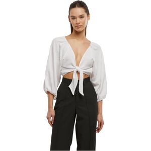 Urban Classics Damblus med struktur knutar blus, damblus med knutstängning och breda ärmar, djup V-hals, storlekar XS – XL, Vit, S Urban Classics Damblus med struktur knutar blus, damblus med knutstängning och breda ärmar, djup V-hals, storlekar XS – XL, Vit, S