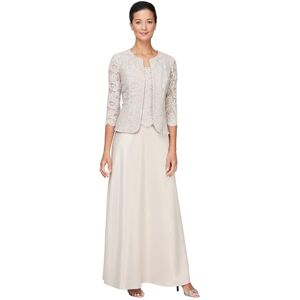 Alex Evenings Women's Regular Two Piece Mother of The Bride Dress with Lace Jacket, Classic Taupe, 12 Alex Evenings Women's Regular Two Piece Mother of The Bride Dress with Lace Jacket, Classic Taupe, 12