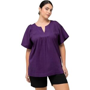 Ulla Popken dam, linnemix, A-linje, tunika, halvärm blus, lila, 46-48 Ulla Popken dam, linnemix, A-linje, tunika, halvärm blus, lila, 46-48