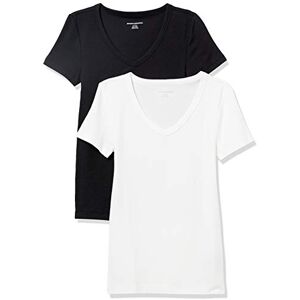 Amazon Essentials Women's Kortärmad V-ringad T-shirt smal passform, Pack of 2, Svart/Vit, XXL Amazon Essentials Women's Kortärmad V-ringad T-shirt smal passform, Pack of 2, Svart/Vit, XXL