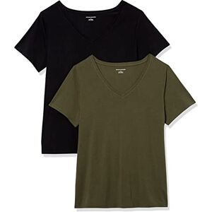 Amazon Essentials dam klassisk passform kortärmad v-ringad t-shirt, paket med 2, svart/oliv, 1X Amazon Essentials dam klassisk passform kortärmad v-ringad t-shirt, paket med 2, svart/oliv, 1X