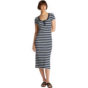 Tommy Hilfiger Fin Henley Gold BTN WW0WW43864 dam, Blå (Dark Night Navy/Calico Stp), S Tommy Hilfiger Fin Henley Gold BTN WW0WW43864 dam, Blå (Dark Night Navy/Calico Stp), S