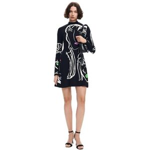 Desigual Designuell klänning med ansiktstryck för kvinnor, Svart, XXL Desigual Designuell klänning med ansiktstryck för kvinnor, Svart, XXL