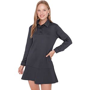 Trendyol Dam vanlig ruffle fåll polohals stickad klänning dam, marinblå, L Trendyol Dam vanlig ruffle fåll polohals stickad klänning dam, marinblå, L