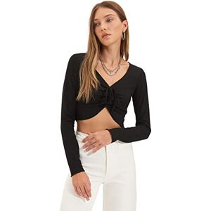 Trendyol Dam smal bodycon v-hals stickad blus, Svart, XS Trendyol Dam smal bodycon v-hals stickad blus, Svart, XS