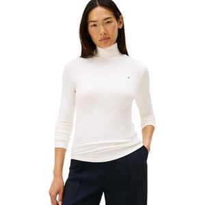 Tommy Hilfiger Dam Slim Ribbad Stickad Roll Neck Jumper, Vit (elfenbenssilke), XS Tommy Hilfiger Dam Slim Ribbad Stickad Roll Neck Jumper, Vit (elfenbenssilke), XS