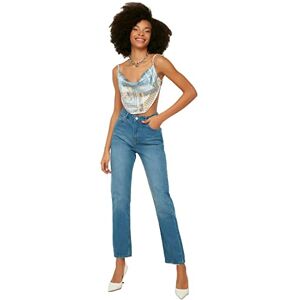 Trendyol Kvinnors blå hög midja bootcut jeans, 34 Trendyol Kvinnors blå hög midja bootcut jeans, 34