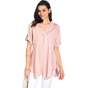 Bonateks Dam 100% linne tunika tillverkad i Italien, V-ringad blus och långärmad, satin, storlek: S, Satin, S Bonateks Dam 100% linne tunika tillverkad i Italien, V-ringad blus och långärmad, satin, storlek: S, Satin, S